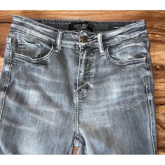 Judy Blue Denim Skinny Fit Gray High Rise Jeans Size 7 Distressed Ankle - Picture 5 of 13